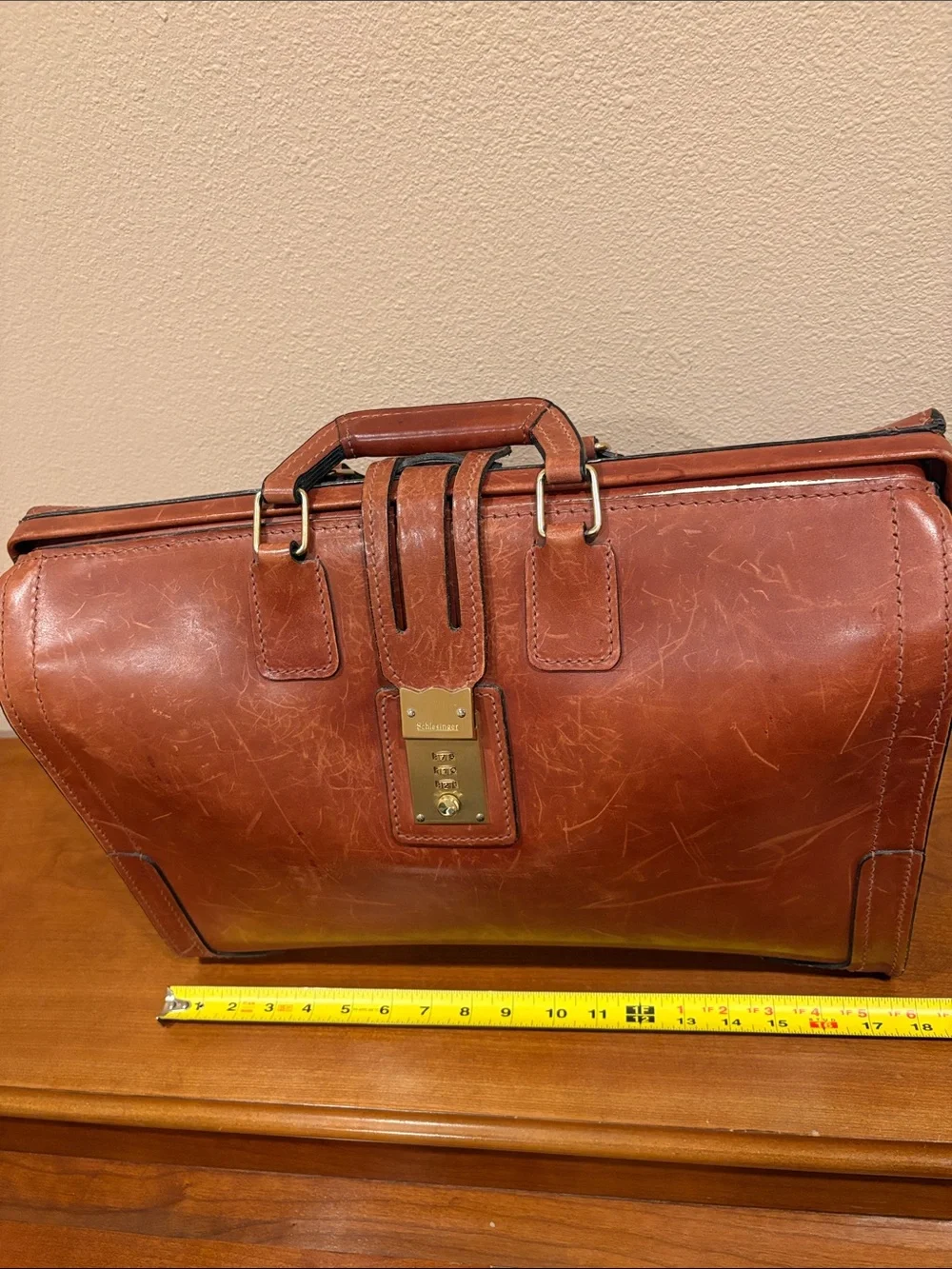 Vintage Schlesinger Men's Belting Leather Briefcase Bag in Cognac Brown